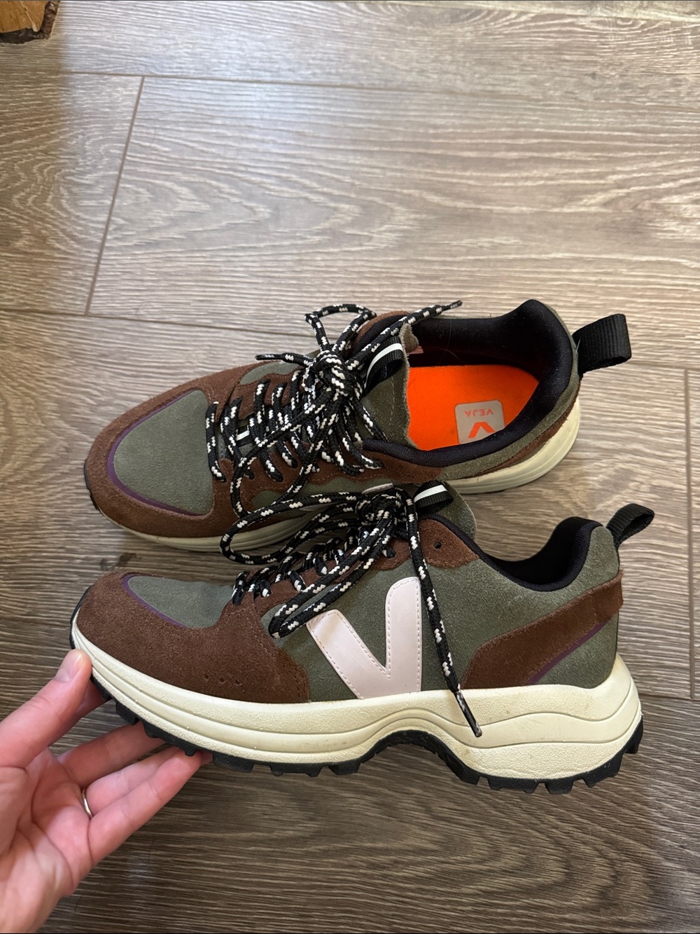Veja Women's Chunky Trail Sneaker in Olive, Brown & White